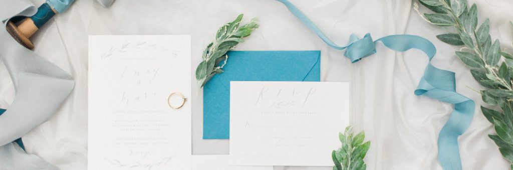 UKAWP light and pretty styled shoot with watercolours, calligraphy and ombré using blues, taupe and soft greys 